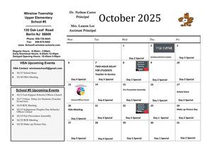 OCTOBER 2025 CALENDAR OF EVENTS